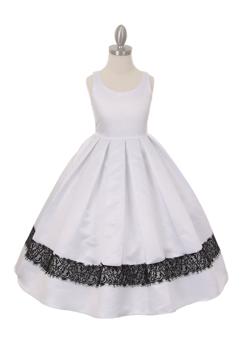 Girls White Satin Lace Trim Special Occasion Dress 2-14